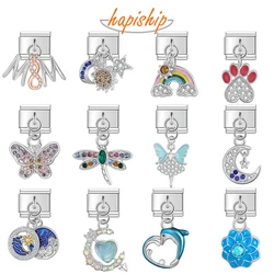 Hapiship 2025 New Moon Flower Heart Butterfly Italian Charm Fit 9mm Bracelet Stainless Steel Drop Shipping Women Jewelry DJ1412