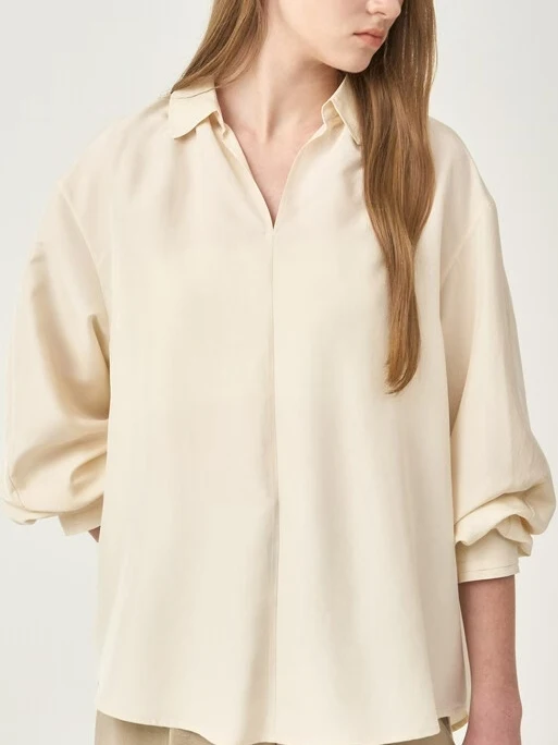 

Ele Loose Long Sve irt Women's Faion Commute Sle Polyester Fiber Casual Busin Casual Flip Collar Top