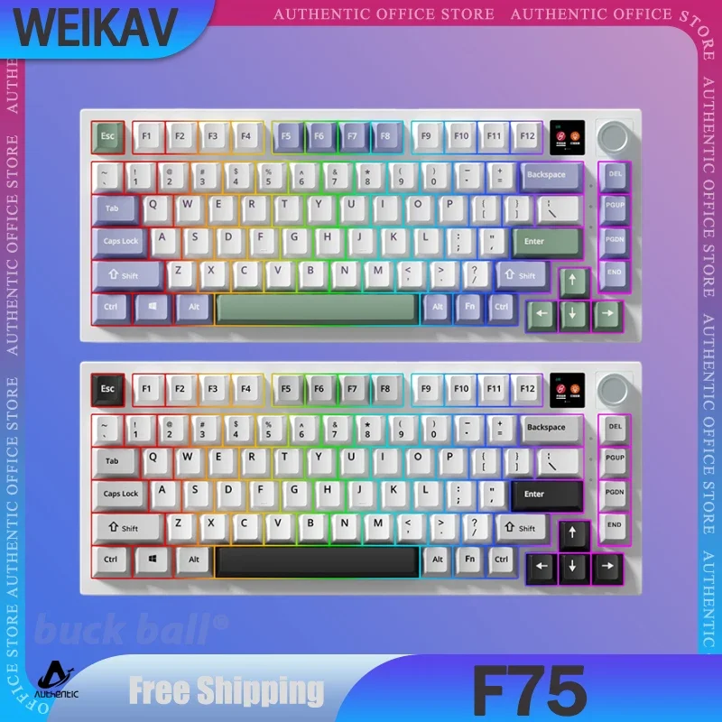 

WEIKAV F75 Mechanical Gamer Keyboard 3Mode 2.4G Bluetooth Wireless Keyboard PBT Hot Swap Rgb Backlit Office Gaming Keyboard Gift