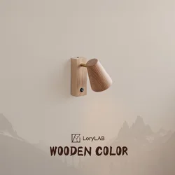 Adjustable ASH Wood Belt Switch, Wabi-sabi Minimalist Style, Spotlight Wall Sconce light for Living, Bedroom bedside, Study Room