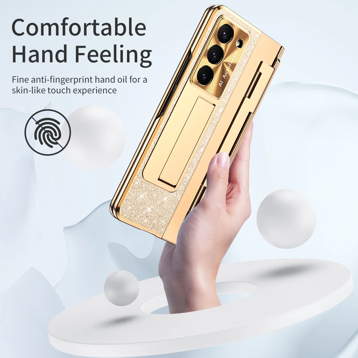 For Samsung Galaxy Z Fold 6 5 Z Fold 4 Z Fold 3 5G Case with Screen Protector Luxury Frosting One-Piece Plating Stand Cover Gold