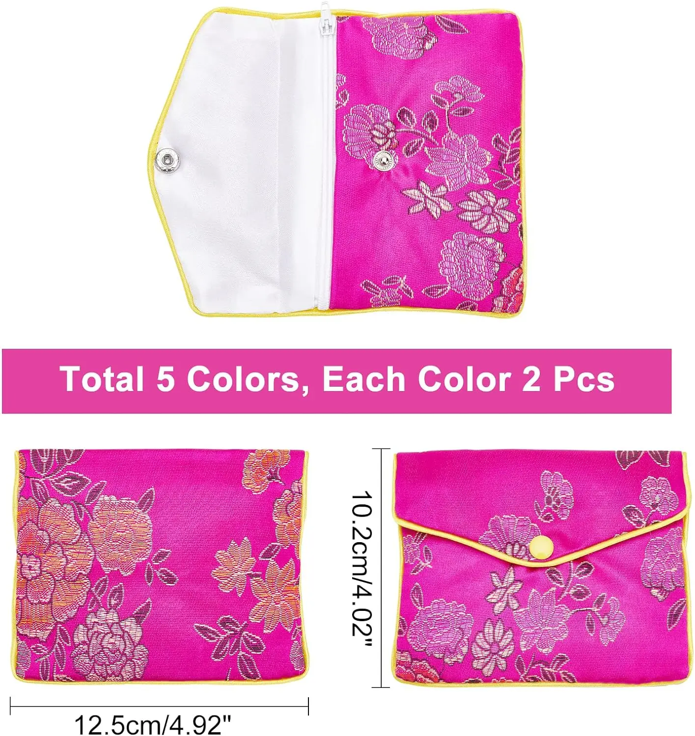 10Pcs Silk Jewelry Pouch with Zipper Chinese Silk Pouches Travel Jewelry Pouch Small Zippered Jewelry Pouches Asian