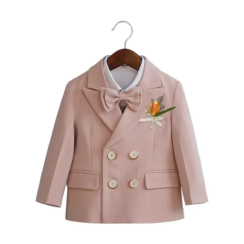 Blazer de aniversário para meninos, uniforme escolar infantil, flor verde bonita, traje de casamento infantil, 2 3 4 6 8 anos, primavera, 2024