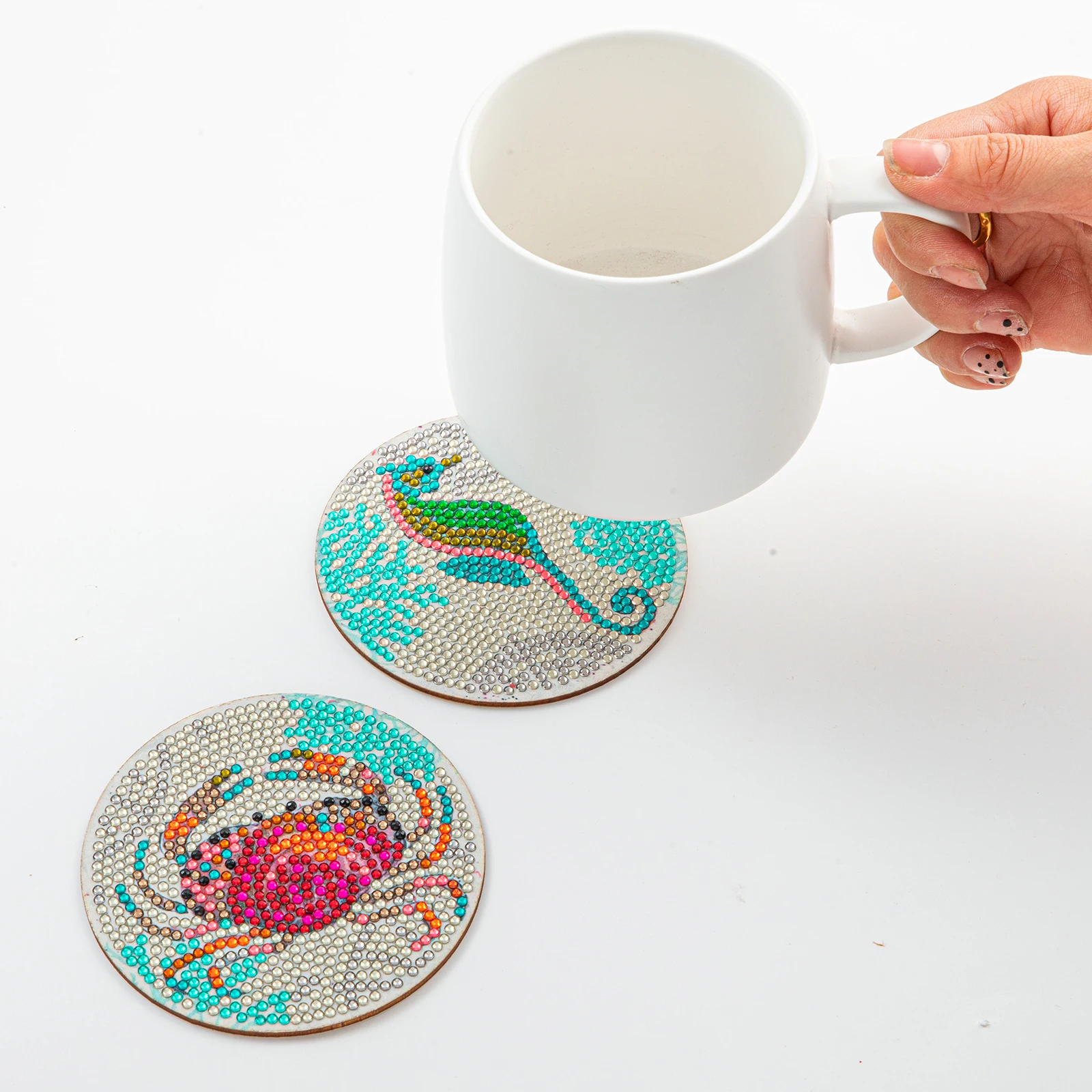 GATYZTORY 8Pcs DIY Diamond Painting Coaster Reusable Spot Drill Coaster Creative with Holder for Tabletop Accessories