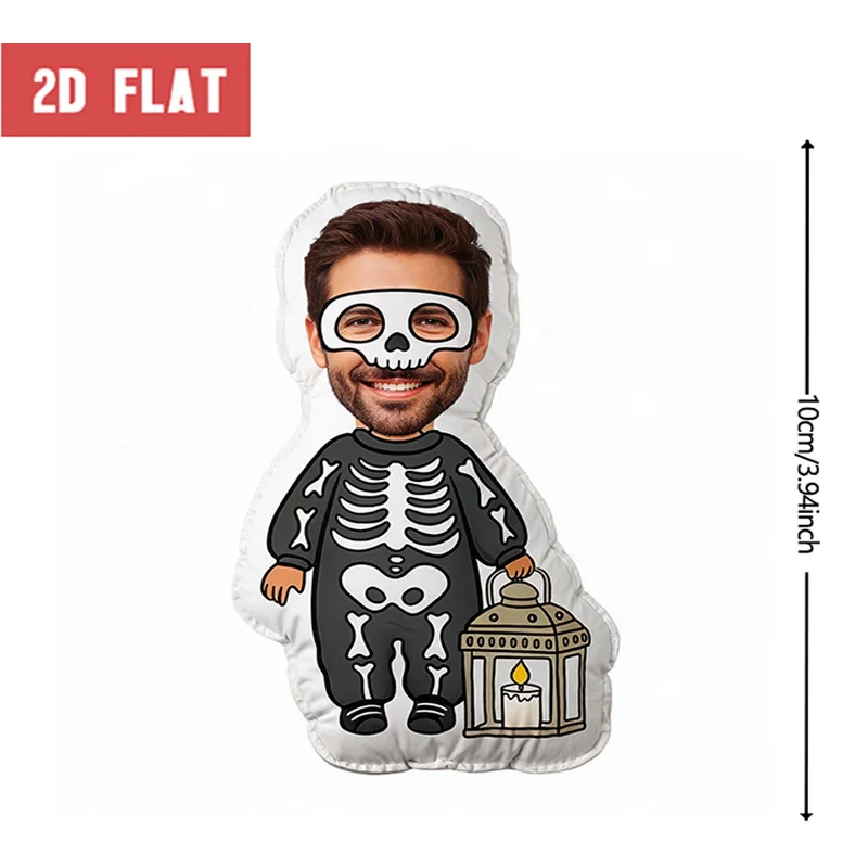 Custom Photo Skeleton Costume Shaped Pillow, Personalized Face with Skull Mask & Lantern Decorative Cushion, Funny Halloween Hom