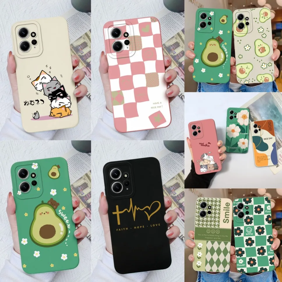 Cute Avocado Phone Case For Redmi Note 12 Case Smooth Liquid Soft Silicone Back Cover For Xiaomi Redmi Note12 5G 4G Fundas Capa