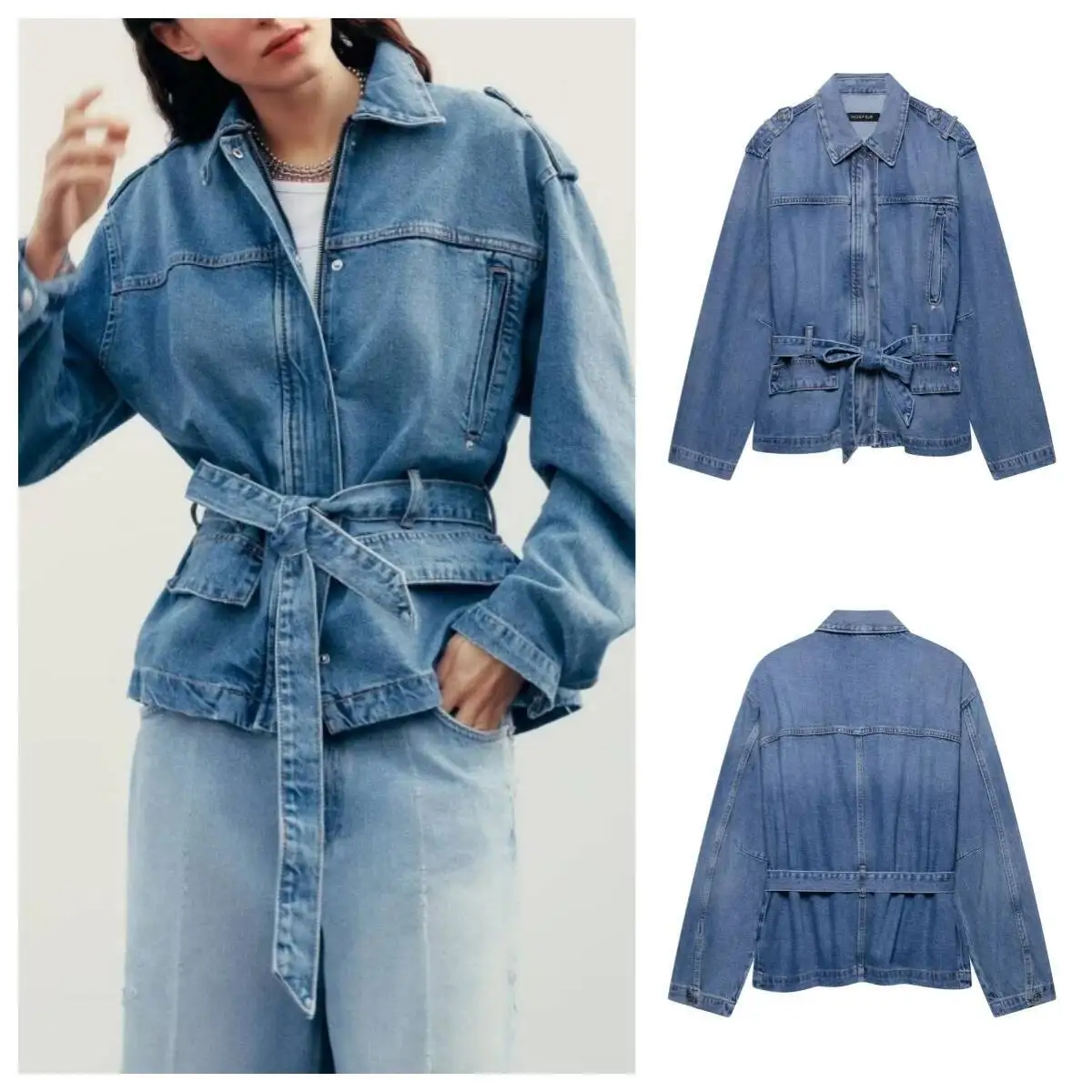 

Европейский и американский стиль с поясом. Модная и универсальная весенняя новая джинсовая куртка.