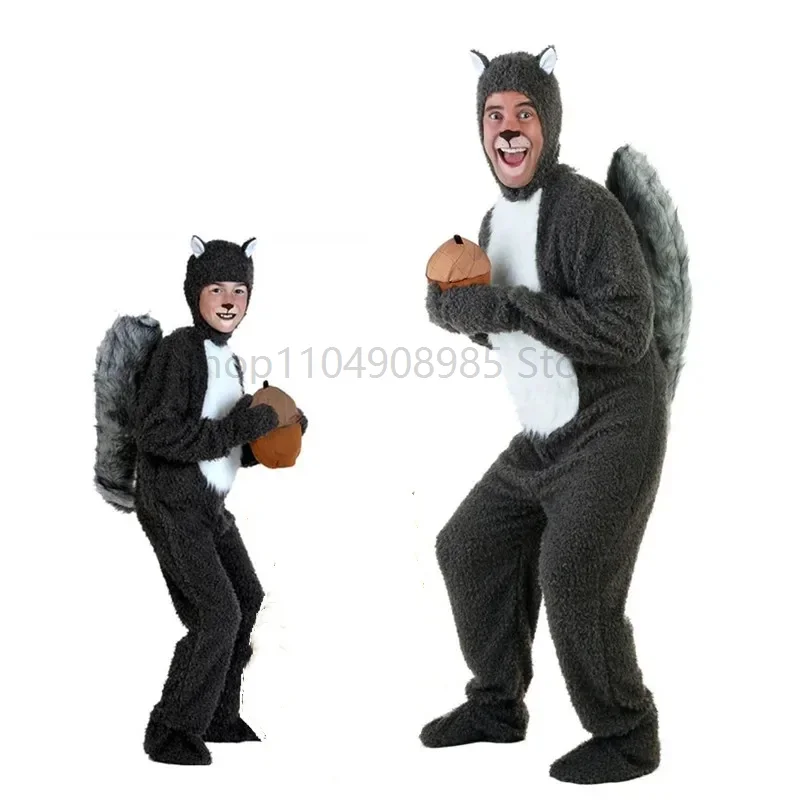 

Boys Squirrel Fancy Dress up With Plush Acorn Men Funny Family Animal Cosplay Adult Children Squirrel Family Costume
