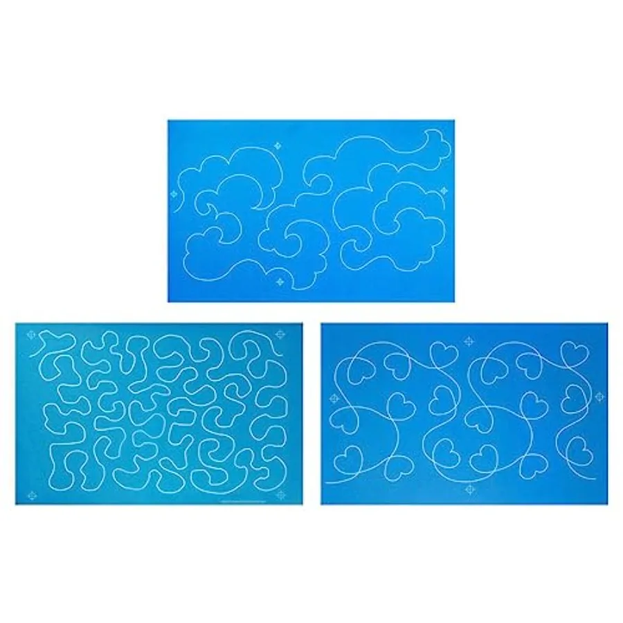 

Набор из 3 шаблонов для квилтинга «от края до края»: «Облачное небо», «Крупный стиппл-меандр» и «Я люблю это» — шаблоны для непрерывной линейной строчки для свободного квилтинга.