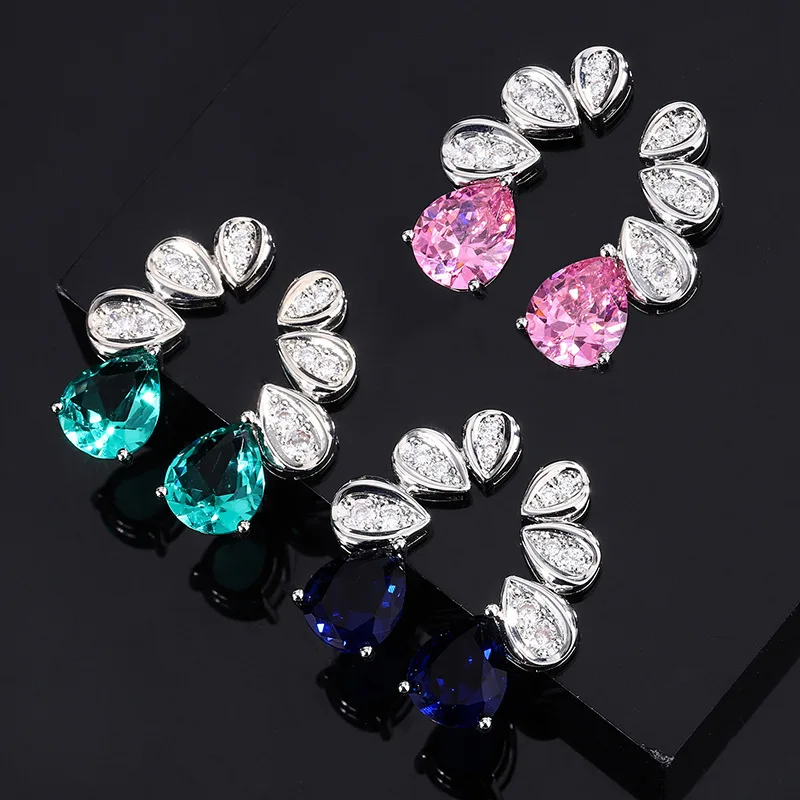 Blue High Carbon Diamond Earring High End Classic Little Bow Design Wedding and Dinner Elegant Jewelry Luxury Gift