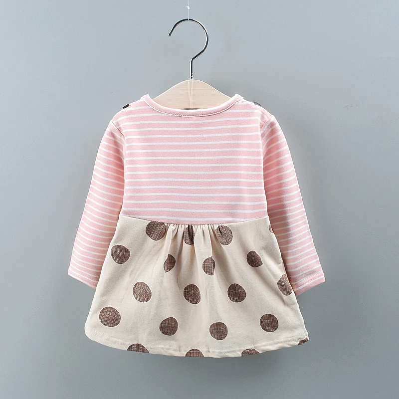 Spring And Autumn Girls\' Baby Long Sleeve Dress Bow Fake Two Piece Infant Dress Casual Warm Girl Children\'S Clothing (0-2 Years）