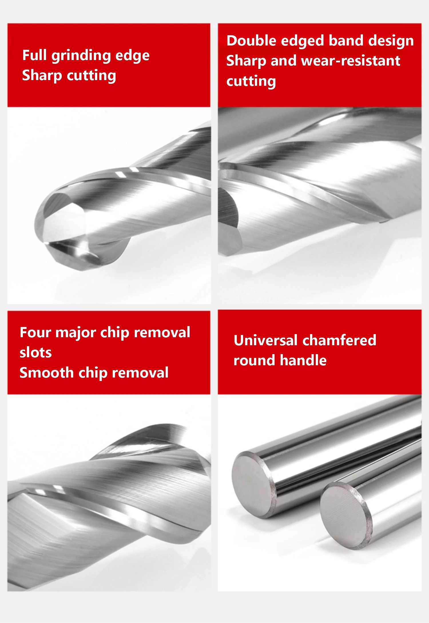 Bola nariz final moinho de carboneto de tungstênio cortador, CNC Router Bit Milling Tool, Madeira Milling Tool, R0.5, R1, 2, 3, 4, 5, 6, 7, R8, 9, R10, 2 flauta