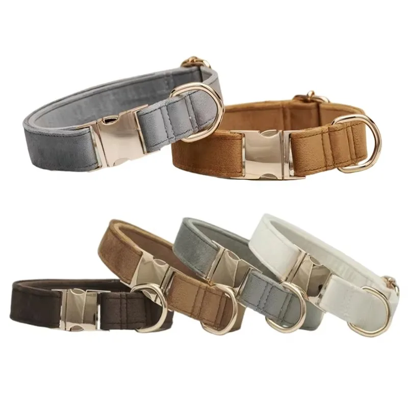 

Luxury Elegant Solid Pattern Soft Velvet Dog Collar Adjustable Neck Size with Custom Engraving for Puppies Big Dogs for Cats