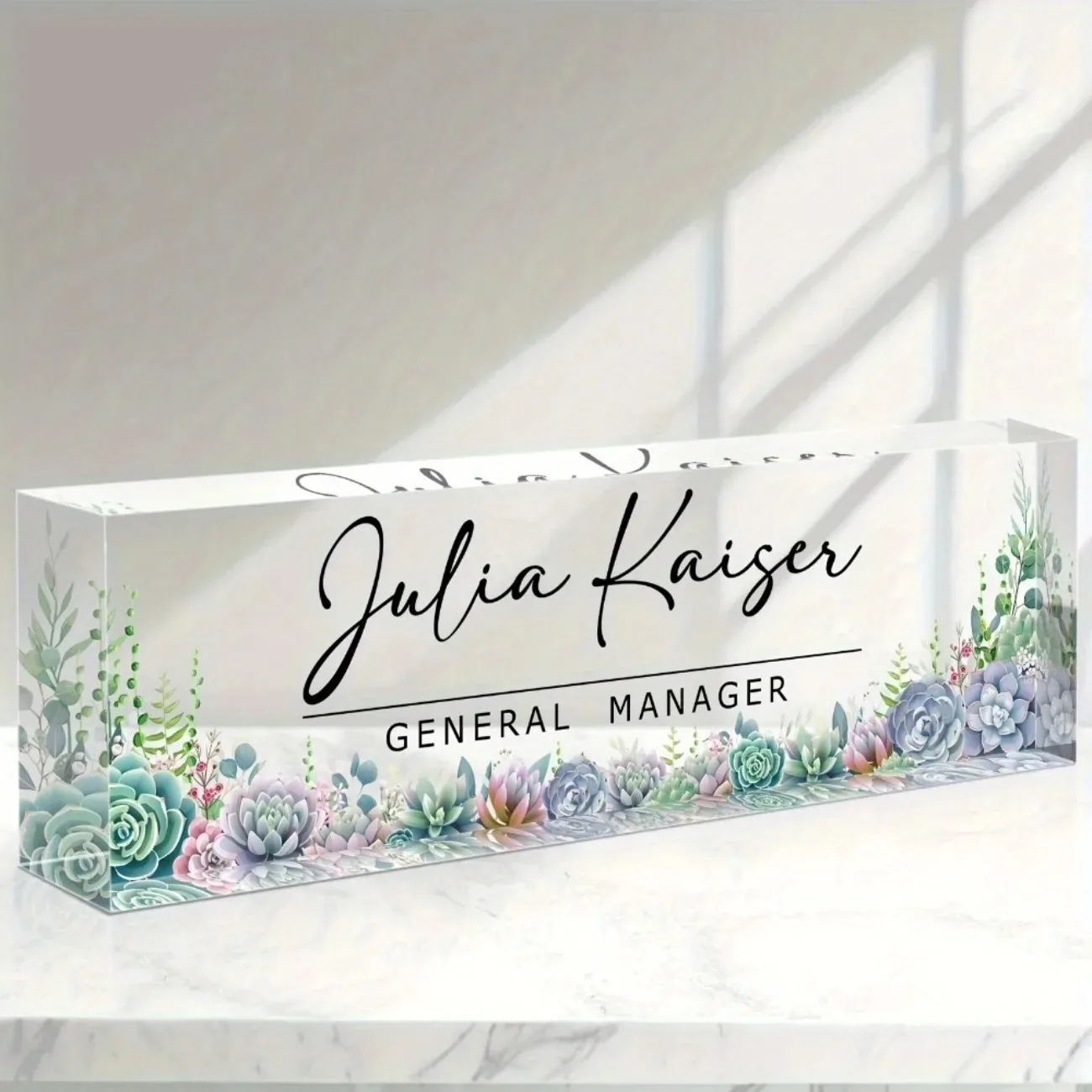 [2D Flat] 1pc Custom Floral Design Acrylic Desk Nameplate, Personalized Elegant Home & Office Decor (Only Decoration)