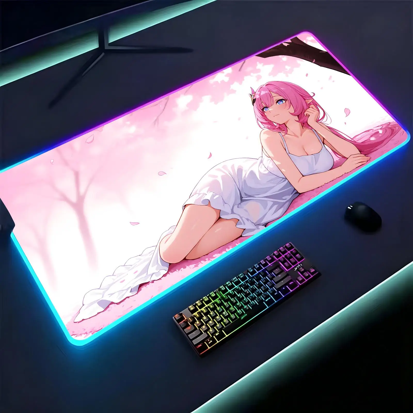 Zenless Zone Zero Remielle Dan Large backlit esports gaming mouse pad, smooth soft cloth surface, LED luminous extended desk mat