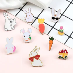 Fashion Kawaii Rabbit Carrot Cartoon Brooches Enamel Metal Pins Mushroom Flowers Bunny Hijab Lapel Pin Kid Broche Bag Icon Badge