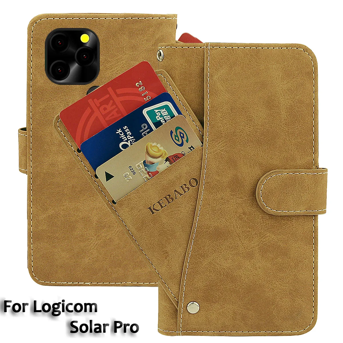 Carteira de couro vintage logicom ezy lunar inteligente solar cinco ondas 2 pro caso flip capa luxo telefone casos protetores sacos