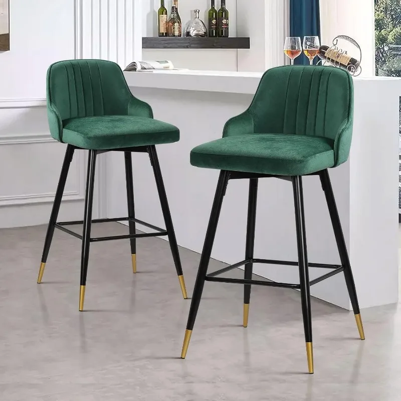 Juego de 4 taburetes, sillas de bar con altura de asiento de 25,6 pulgadas, taburetes de bar giratorios, taburetes de bar con altura de mostrador y respaldo, tapizados en terciopelo moderno