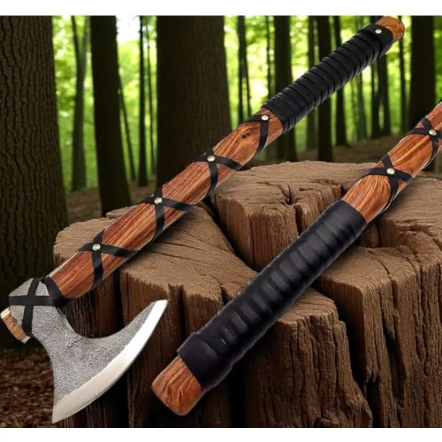 

22-Inch Hand-Forged Viking Axe with Sheath Hatchet with Sheath Gift for Men Survival Axe Viking Bearded Camping Axe Ragnar Loth