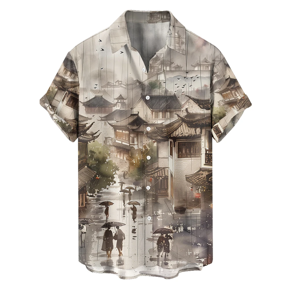 Men's Short Sleeve Button-Up Shirt Casual Summer, Daily Vacation Beachwear Artistic Print For Men