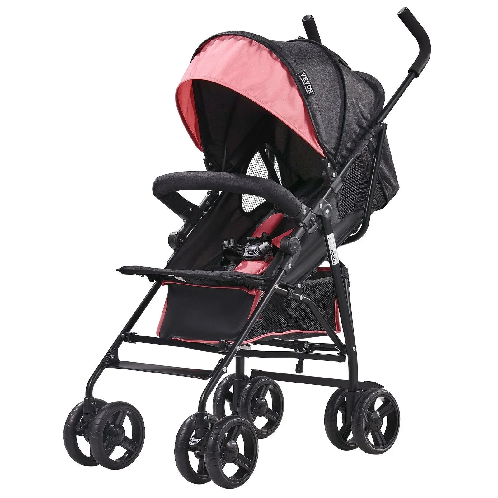 Leichter, kompakter Kinderwagen, einfach zusammenklappbar, verstellbare Rückenlehne, Schwarz/Rosa