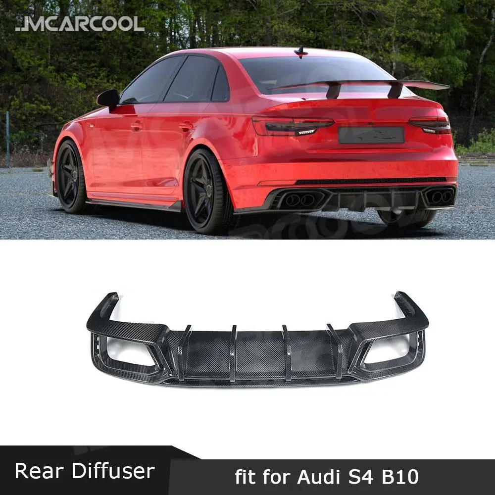 

Dry Carbon Fiber Rear Rear Bumper Lip Diffuser Spoiler Fin Shark 4 outlet Diffuser Car Styling For Audi A4 S4 B10 2019