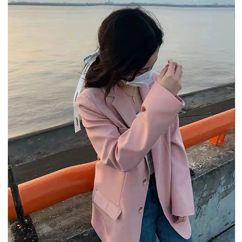 

Pink Blazer Women's Spring And Autumn 2026 New loose Korean Version Of Drape Internet celebrity fried Street Black Student Suit