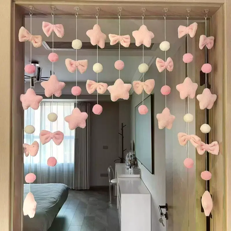 26Pcs Heart Hanging Decor Pink Plush Soft Fluffy Free Strings Valentines Day Wedding Party Home No Shed