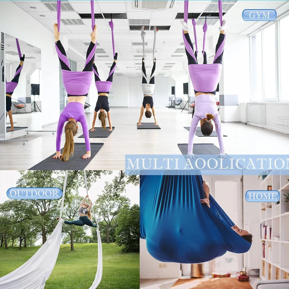 Alta qualidade aérea sedas Yoga Hammock, tecido elástico baixo para GYM, casa Pilates ao ar livre, cinto de nylon, 5m