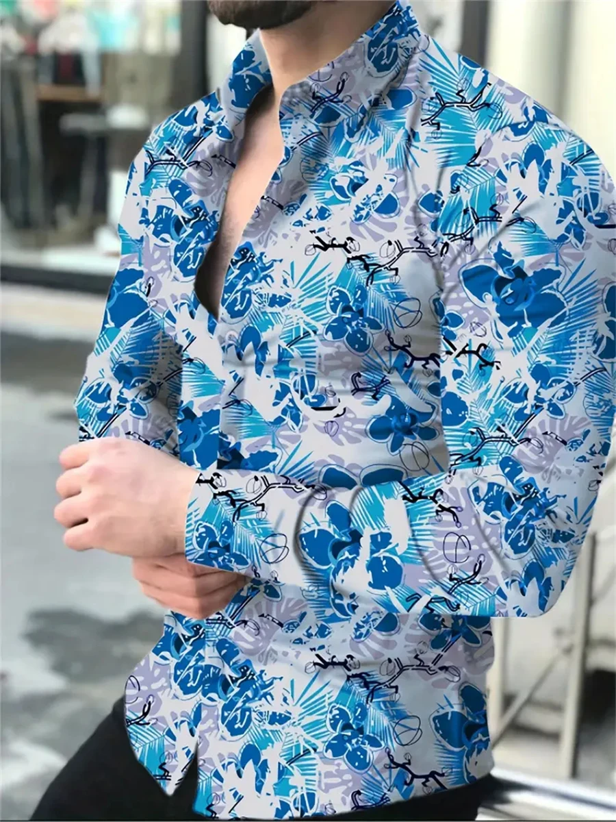 

Весенне-осенняя мужская рубашка с длинным рукавом с принтом, повседневная красивая одежда, высококачественный мужской топ с лацканами с цветочным узором