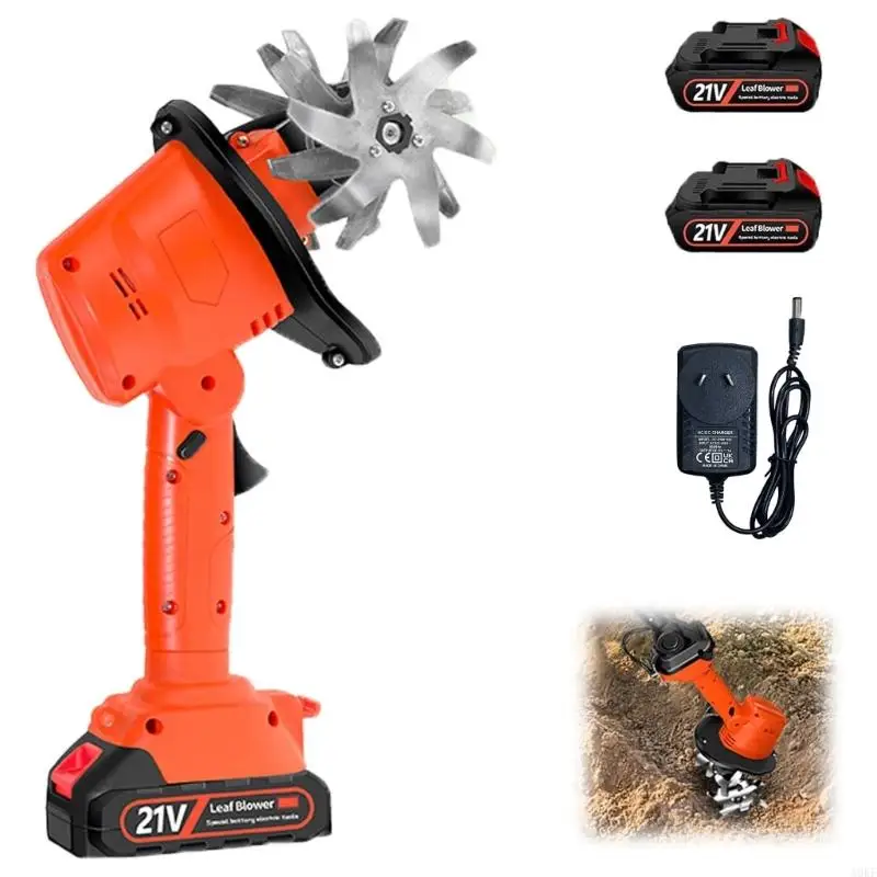 

21V Cordless Garden Tiller 2x1.5Ah Batteries With 4 Rows of Tines Electric Mini Cultivator Machine Tool for Greenhouse A0KF
