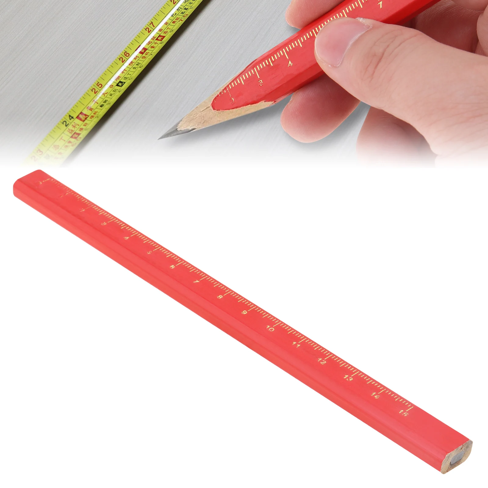 Octagonal Hard  Black Carpenter Pencil for Woodworking Marking, Red Flat Woodworking Pencil