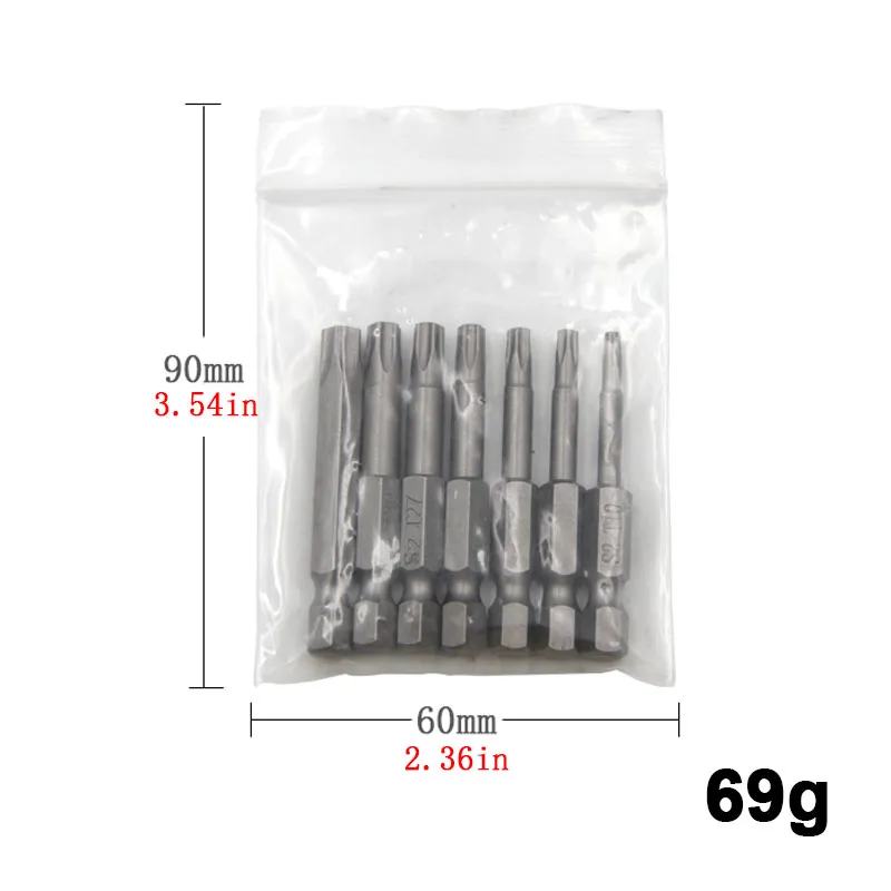 7PC S2 Zeshoekige handgreep Magnetische schroevendraaierbitset Holle geperforeerde vijfsterren elektrisch gereedschap accessoire T10-T40