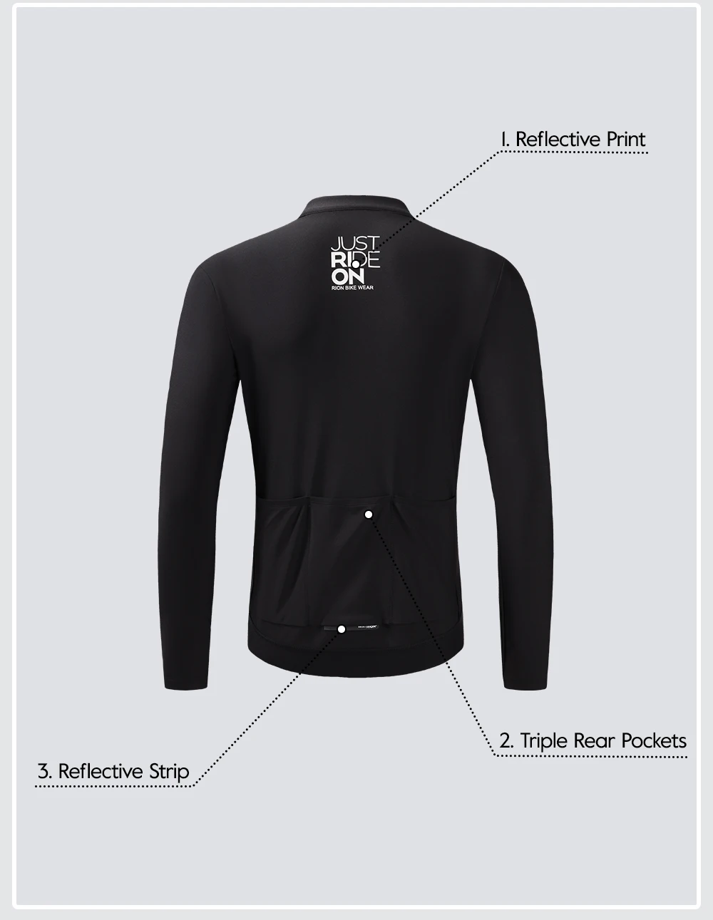 RION Fahrradtrikot Herren Langarm-Shirts MTB Fahrradbekleidung UPF 50+ Sonnenschutz Fahrradkleidung Winddichte Herbstbekleidung – Detail 8
