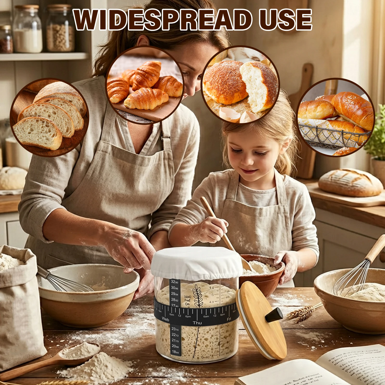 1500/900ml Sourdough Starter Jar Set Clear Glass Heat Resistant Sourdough Starter Container Baking Fermentation Jar Food Storage - view 5
