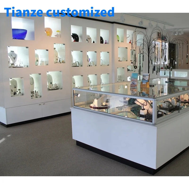 (Customized) high-end jewelry display furniture wooden jewelry Wall showcase modern jewelry display counter cabinet shop