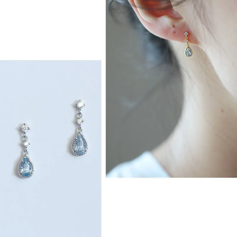 VOQ Silver Color Blue Crystal Pendant Earrings Simple Fashion Holiday Jewelry Sweet Romantic Gift