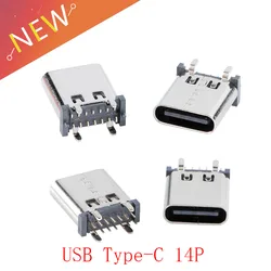 10Pcs 14P Vertical TYPE-C USB Connector plug-in female socket DIP 180° in-line fast charge USB Jack Socket charging Height 10.0