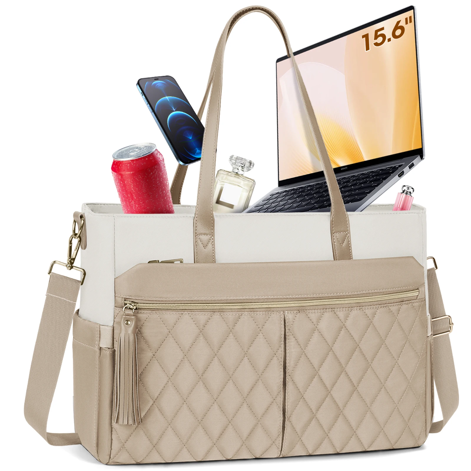 RAINSMORE Tas Laptop untuk Wanita 15.6 Inci Tas Tote Guru Perawat Tas Laptop Kerja Profesional Tas Messenger Komputer