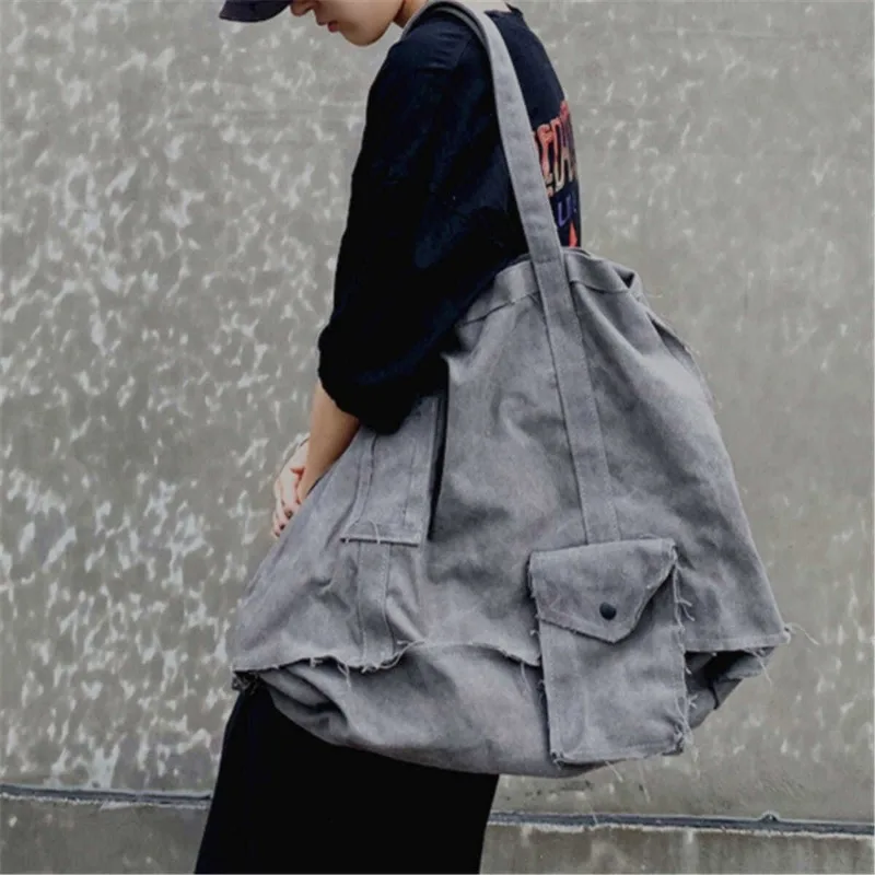 Canvas Bag Harajuku Style Nostalgia Workwear Motorcycle Bag Make Old Large Capacity One Shoulder Crossbody Bag Men and Women