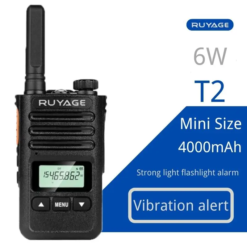 Ruyage-T2 Mini Walkie Talkie, Professional FM Transceiver, UHF Two Way Portable Clock Radio Station, Wireless