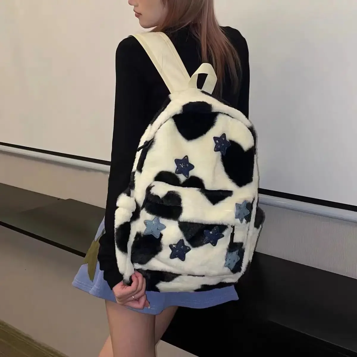 

2024 Autumn Preppy Style Y2k Fairy Grunge Sweet Girl Schoolbag Fashion Large Capacity Plush Star Cute Backpack Women Travel Bag