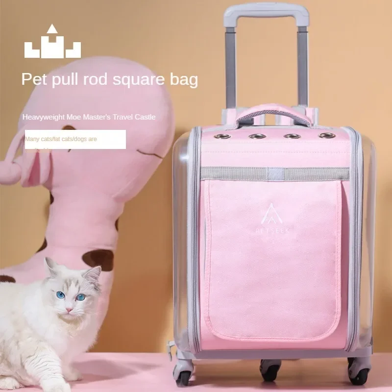 Multifunctional Outing Pet Car Trolley Suitcase, Foldable and Portable Large Capacity Outdoor Cat and Dog Backpack Suitcase