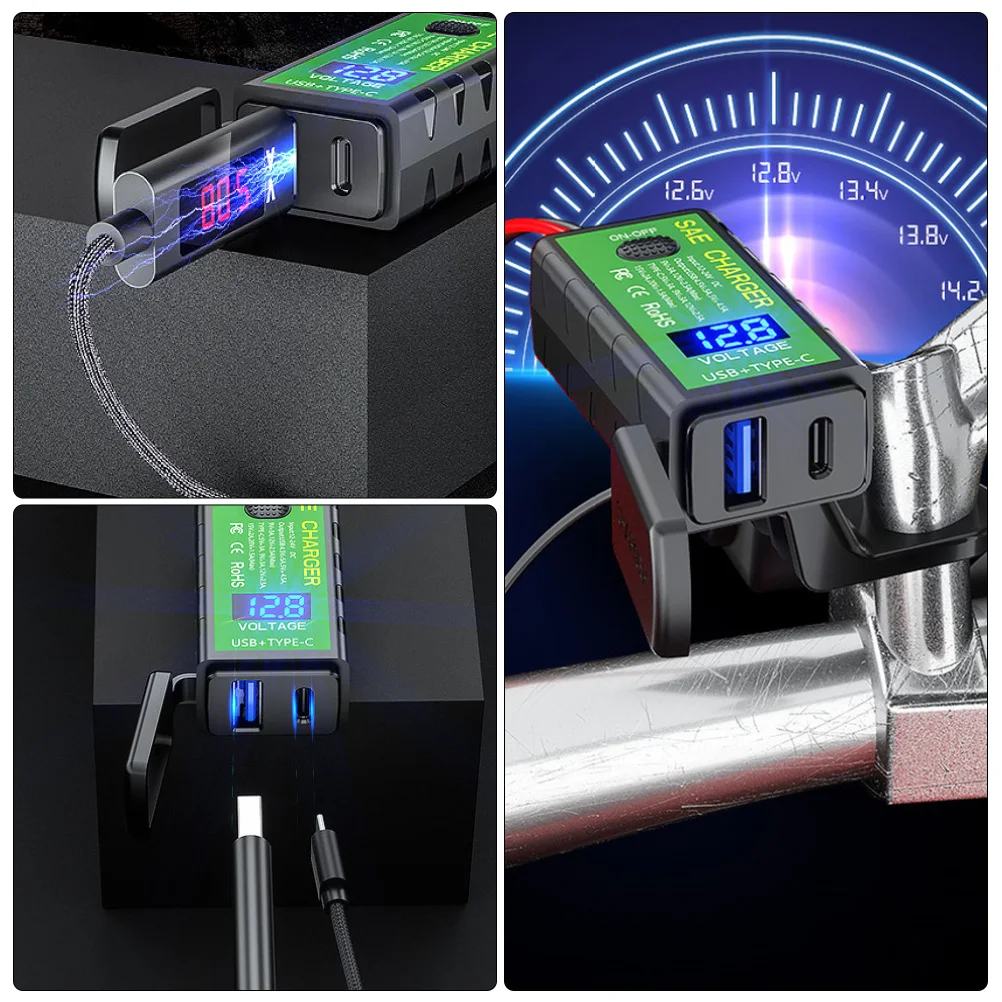

Dual Usb Motorcycle Phone Temperature Display Portable Power Supply Smartphone Charging Durable Pp Material Easy Install