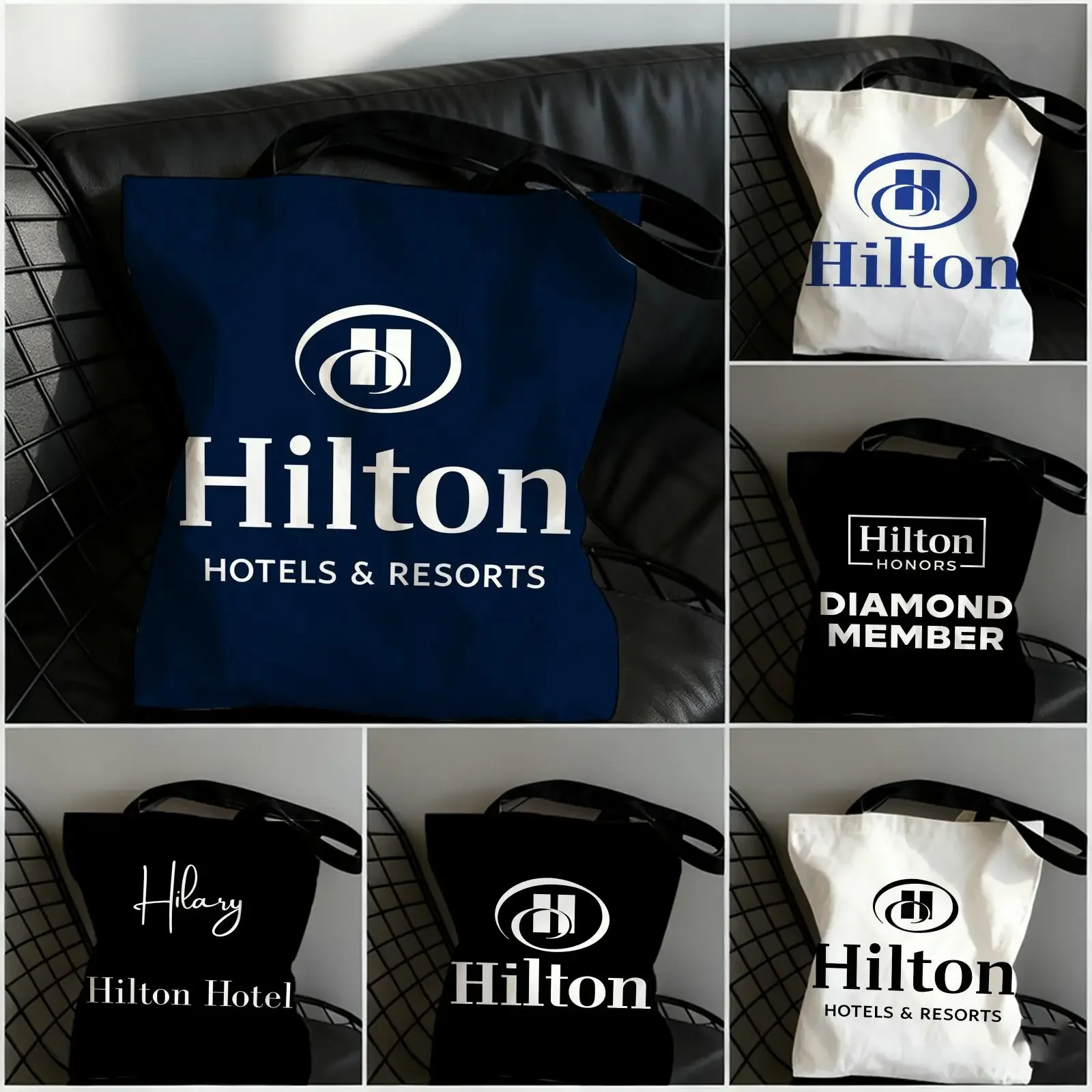 Luxury H-Hilton Design Storage Bags Large Capacity Canvas Tote Bag Double-Sided Print Shoulder Handbag for Daily Shopping