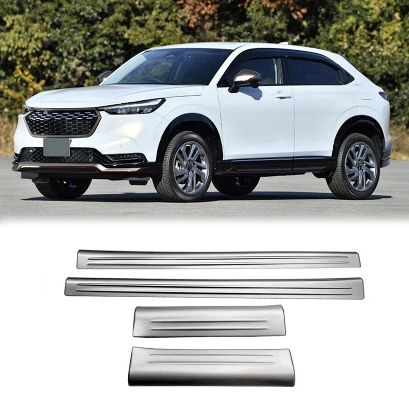 4Pcs Front Rear Inner Door Sill Pedal Trim Cover for Honda Vezel HR-V HRV 2021-2023 Scuff Plate Silver