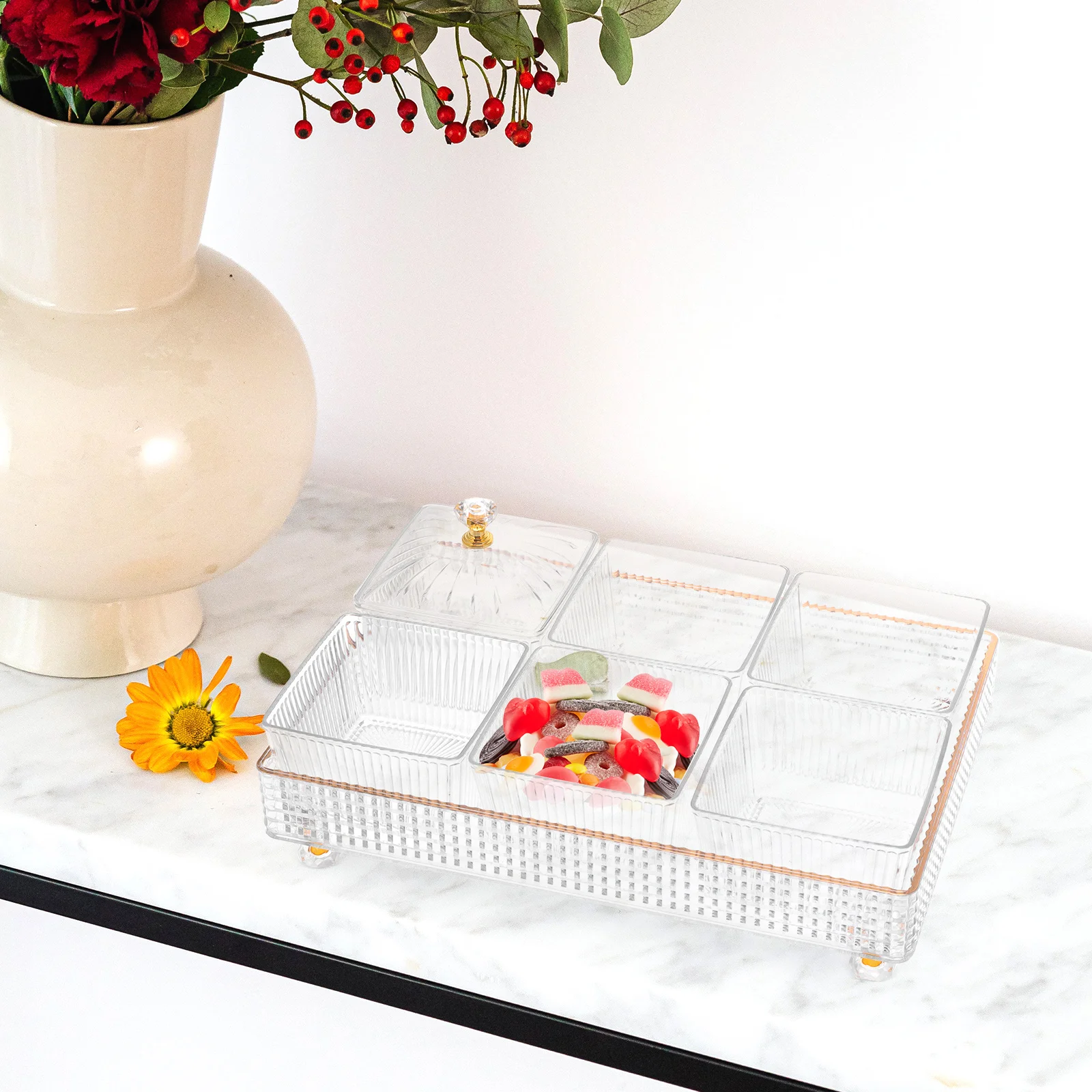 

Snack Platter Dry Fruit Tray Portable Dish Veggie Lid Covered Kitchen Bowls Food Container Candy Nut Dish Household
