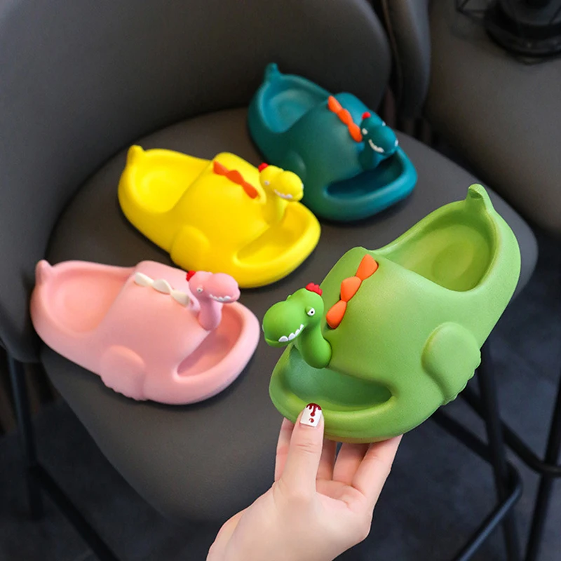 Dinosaur Slippers Summer Thick Soled Boys Indoor Slippers EVA Soft Sole Anti Slip Cartoon Girls Bathroom Slippers