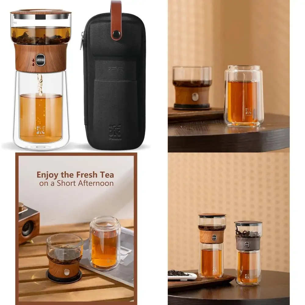 

Modern Glass Infuser Teapot, One Touch Tea Maker for Loose Leaf Tea with Insulated Mug and Portable Case. Enchanted Pot Alternat