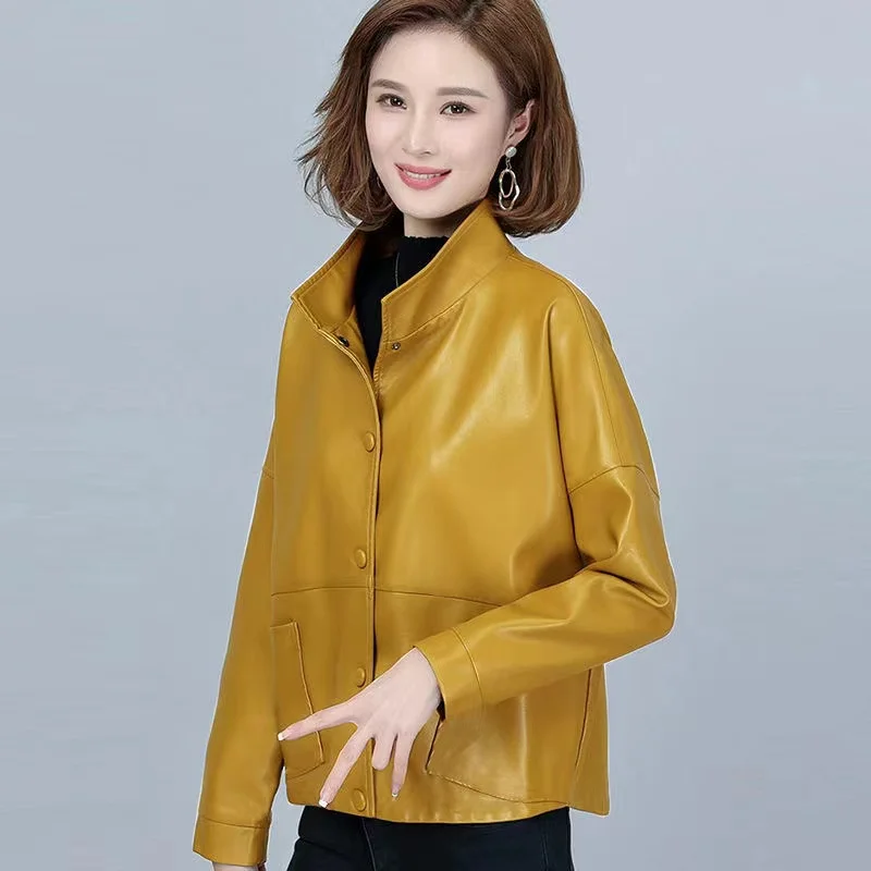 High-Quality PU Leather Jacket Women\'s 2024 Spring Autumn New Coat Short Korean Outwear Imitation Sheepskin Loose Ladies Tops